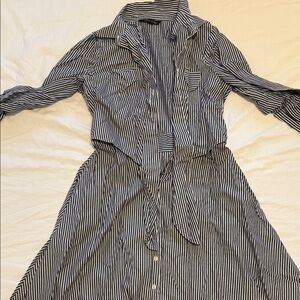 Brooks Brothers Black and White Striped Long-Sleeve Shirt Dress